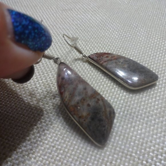 Natural "STICK AGATE" Handmade Sterling Dangle Earrings #66B - Picture 2 of 3
